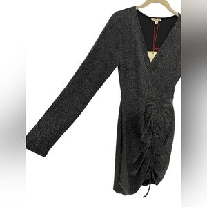 Rolla Coster Black Metallic Ruched Bodycon Dress NWT
